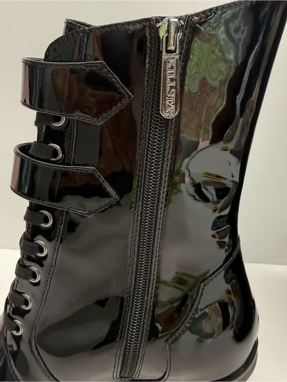 KILLSTAR Dark Sin Boots Womens 8 Black Patent Pointed Toe Buckle Goth Punk New - Picture 11 of 16